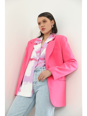 Modestim Retro Palazzo Ceket-Fuşya