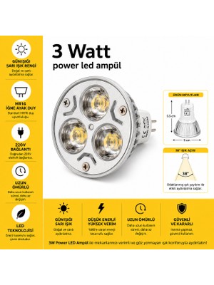 Dila’s Home 3 Watt | Power LED Ampül | LED Spot Ampül | Günışığı Iğne Ayak LED Ampül