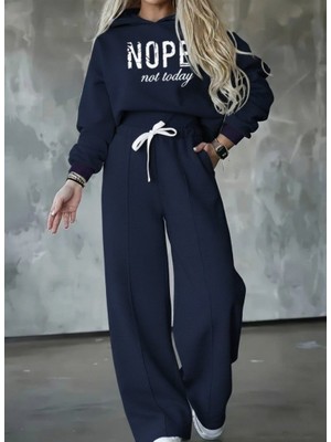 Moda Loris Kadın Uzun Kollu Nope Baskılı Beli Ribanalı Ikili Takım