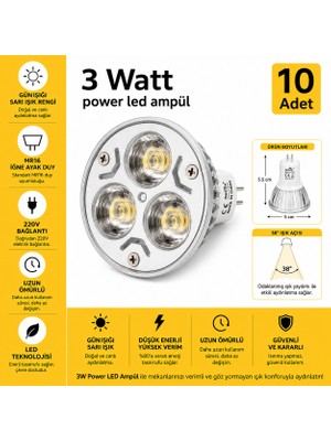 Dila’s Home 10 Adet 3 | Watt | Power LED Ampül | LED Spot Ampül | Günışığı Iğne Ayak LED Ampül