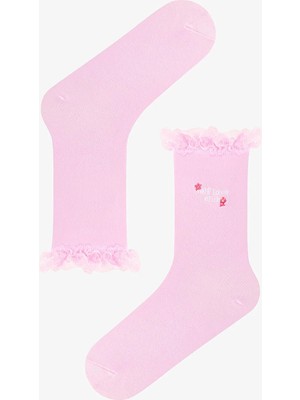 Penti Pembe Self Love Pamuklu Slogan Desenli Dantelli Soket Çorap