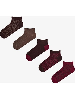 Penti Bordo Kahverengi Leopar Everyday 5 Çift Patik Çorap