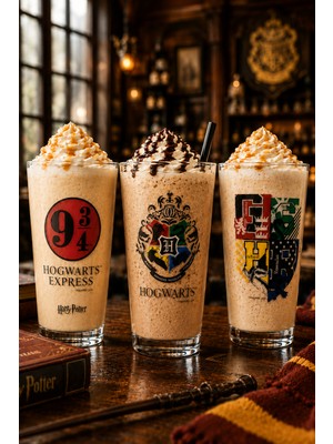 Zuri Design 3'lü Harry Potter Baskılı Cam Bardak Seti Hogwarts Temalı Şeffaf Tasarım Günlük Kullanım 570 cc
