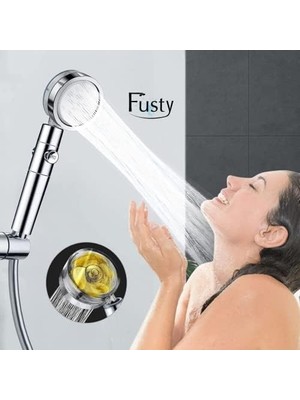 TeknoKapsül Turbo Pervaneli 360 Derece Döner Start Stop Tuşlu Duş Başlığı - Masaj Etkili Yüksek Basınçlı El Duşu