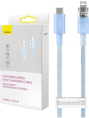 TeknoKapsül Explorer Serisi Hızlı Şarj Kablosu Akıllı Sıcaklık Kontrolü Type-C To Ip 20W, 1m, Mavi