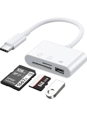 TeknoKapsül 5232 USB Type C To Sd Microsd Tf Kart Okuyucu USB 3in1 Çevirici Dönüştürücü Adaptör