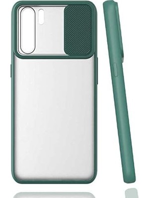 TeknoKapsül Oppo Reno 3 ile Uyumlu Kılıf Slayt Sürgülü Arkası Buzlu Lensi Kapak - Koyu Yeşil