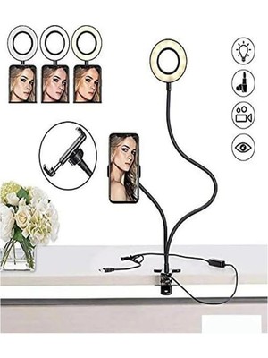 TeknoKapsül LED Ring Light Youtuber Light Stüdyo Işığı Akrobat Selfie LED Masa Lambası 3 In 1 Set