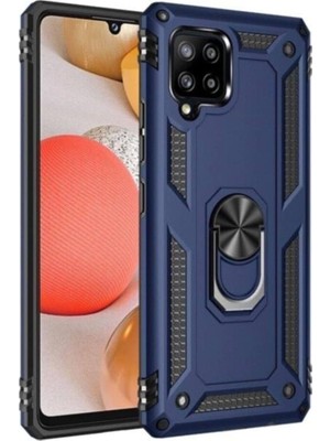 TeknoKapsül Galaxy A12 ile Uyumlu Kapak Military Yüzüklü Stantlı Panzer Tank Kılıf - Lacivert