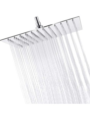 TeknoKapsül 25X25 cm Kare Paslanmaz Çelik Tepe Duş Başlığı - Kireç Önleyici Silikon Nozullu, Ultra Ince Tasarım, Geniş Yağmur Akışlı Banyo Duş Başlığı, Krom