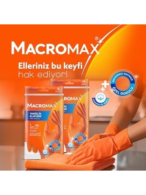 TeknoKapsül Macro Max Büyük Boy Large Beden Temizlik Eldiveni Pamuklu Iç Yüzeyli, Kaydırmaz Desenli