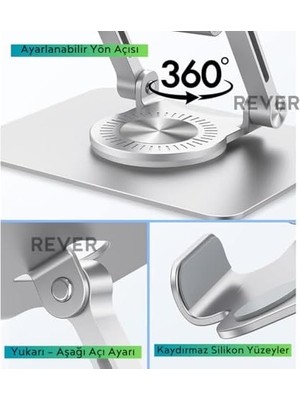 TeknoKapsül Rever Tablet Standı 360° Dönen Metal Masaüstü Açılı Katlanabilir Tablet Tutucu Stant