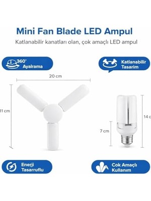 TeknoKapsül 3 Kollu Katlanabilir LED Tavan Ampulü E27 Duy Uyumlu Yüksek Parlaklık Enerji Tasarruflu Modern Tavan Aydınlatma Armatürü Ev Ofis Yatak Odası Salon Için