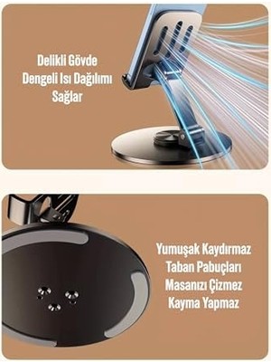 TeknoKapsül Telvesse Telefon Tutucu Masaüstü Telefon Tablet Standı Yüksek Kalite Metal Katlanabilir 360 Dönen Ayarlı S013