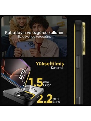 TeknoKapsül iPhone 16 Pro Max Için Super-Crystal Magsafe ile Uyumlu Kılıf Arkası Kristal Berraklığında Cam Görünüm Kenarları Darbe Emici Silikon Hybrid Kılıf (Siyah, 16 Pro Max)