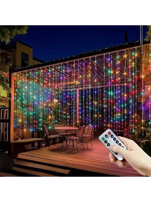 TeknoKapsül Senon Kumandalı Peri Tel LED Aydınlatma 300 Ledli Perde Işık 10 Saçaklı 3x3 Metre Dekoratif Duvar Işığı USB Kablolu (Rgb Çok Renkli)