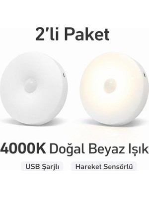TeknoKapsül 2’li Set Sensörlü LED Kabin Işığı Gece Lambası | 1,5W | 4000K Doğal Beyaz | 150 Lümen | USB Şarjlı | Manyetik & Bantlı | Mutfak Dolabı, Merdiven, Gardırop Aydınlatma Karanlıkta Harekete Duyarlı