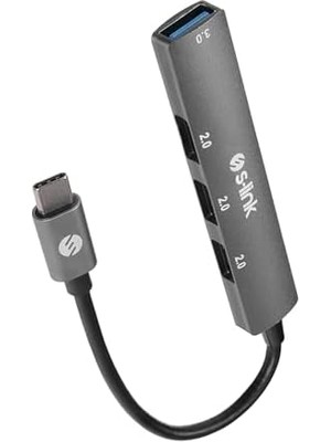 TeknoKapsül SW-U324 Type-C Metal USB Hub, 3x USB 2.0 + 1x USB 3.0 4 Port USB Çoklayıcı, Alüminyum Gövde Gri Usb-C Hub, Laptop Tablet Pc MacBook Için Mouse Klavye USB Bellek Aksesuar Bağlantı Adaptörü