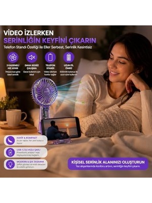 TeknoKapsül Taşınabilir Mini El Vantilatörü, Usb-C Şarjlı, Şeffaf Tasarım, 5 Kademeli Sessiz Soğutma, Hafif ve Kompakt Masaüstü Serinletici