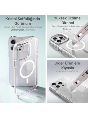 TeknoKapsül iPhone 15 Pro Max Için Magsafe ile Uyumlu Luxo Serisi Yüksek Kalite Kılıf Ultra Şeffaf Görünüm ve Standlı Ergonomik Tasarım (Beyaz, 15 Pro Max)