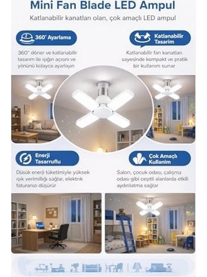 TeknoKapsül 4 Kollu Katlanabilir LED Tavan Ampulü E27 Duy Uyumlu Yüksek Parlaklık Enerji Tasarruflu Modern Tavan Aydınlatma Armatürü Ev Ofis Yatak Odası Salon Için4 Kollu Katlanabilir LED Tavan Ampulü E27 Duy Uyu