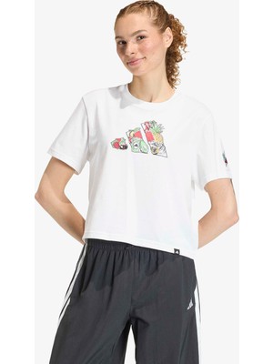 Adidas Food Graphic Cropped Kadın Beyaz T-Shirt