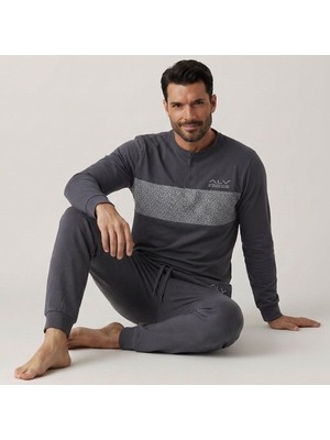 Bonbon Erkek Pamuklu Bohçalık Ve Çeyizlik Füme Renk Pijama Takımı AL002 V2