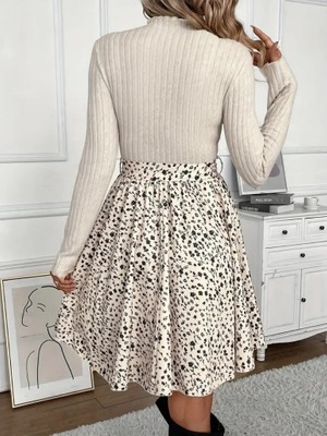 Moda Loris Kadın Uzun Kollu Balıkçı Yaka Belden Bağlamalı Üst Kaşkorse Eteği Dalgıç Kısa Elbise