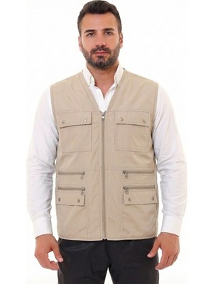 Gambia Outdoor's Erkek Keten Kumaş Avcı Yelek Çok Cepli Baba Yazlık