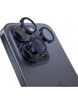 TeknoKapsül iPhone 15 Pro / 15 Pro Max ile Uyumlu Safir Kamera Lens Koruyucu - Alüminyum Çerçeveli, Hizalama Aparatlı, Su Geçirmez Glue Layer,%95+ Kristal Netlikte 9h Safir Cam - Mavi Titanyum