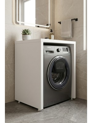 Mobilique Maya Çamaşır Makinesi Dolabı 36 mm Kalınlaştırmalı Mdf Çok Amaçlı Banyo Dolabı