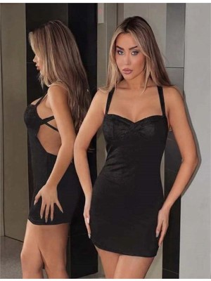 Amora Secret Şık Tasarım Sırt Dekolteli Siyah Mini Club Elbisesi