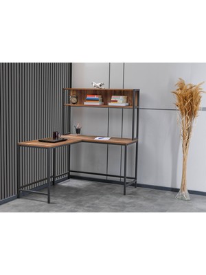 Sehpol Raflı L Çalışma Masası 140X120X75 cm Sağ Sol Yönlü (Lava - Richmond)