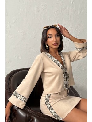 Very Moda Şerit Detaylı Scuba Süet Fermuarlı Ceket | F1971