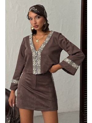 Very Moda Şerit Detaylı Scuba Süet Fermuarlı Ceket | F1971