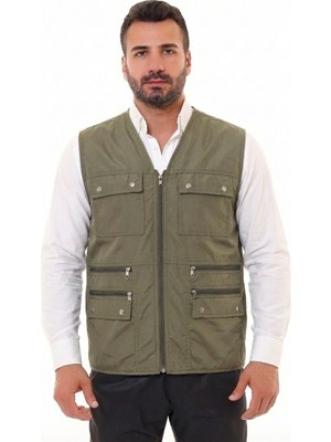 Gambia Outdoor's Erkek Keten Kumaş Avcı Yelek Çok Cepli Baba Yazlık