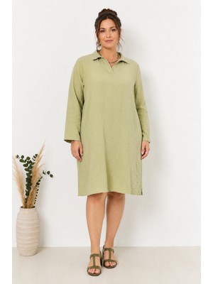 Bt Moda Müslin Büyük Beden Polo Yaka Yırtmaçlı Elbise/ Tunik