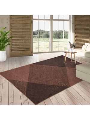 Perhal J93 Kahverengi Kilim – Geometrik Parçalı Modern Desenli Halı Kilim