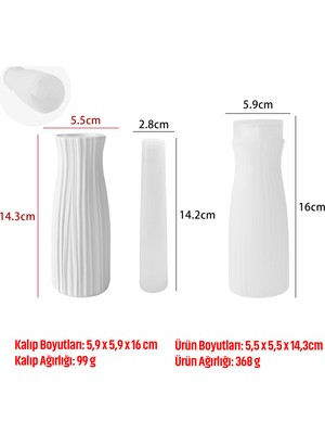 Silabor Uzun Çizgili Dekoratif Vazo Yapım Kalıbı – Beton, Alçı ve Reçine Dökümüne Uygun, Iç Boşluk Aparatlı, Tekrar Kullanılabilir Hobi Kalıbı
