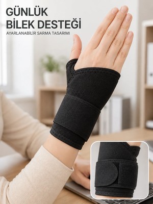 TeknoKapsül Siyah El Bilek Desteği Cırtlı Ayarlanabilir Başparmak Geçişli Bileklik Spor Bandajı