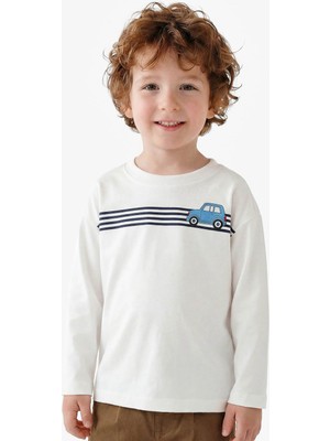 Koton Araba Baskılı Ekru Erkek Bebek Uzun Kollu T-Shirt 7WMB10036TK
