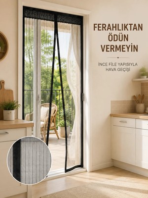 TeknoKapsül Siyah Mıknatıslı Kapı Sinekliği Sinek ve Böceklere Karşı Koruyucu File