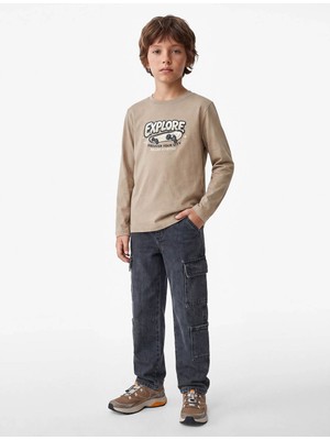 Koton Baskılı Kahverengi Erkek Çocuk Uzun Kollu T-Shirt 7WKB10151TK