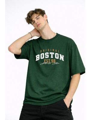TeknoKapsül Boston - Baskılı Oversize Tişört Hakı