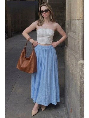 Bebe Mavisi Vual Kumaş Basic Kadın Uzun Boy Kadın Etek MG2366