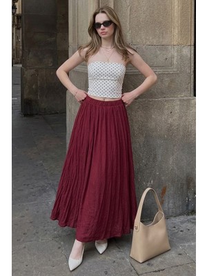 Bordo Vual Kumaş Basic Kadın Uzun Boy Kadın Etek MG2366