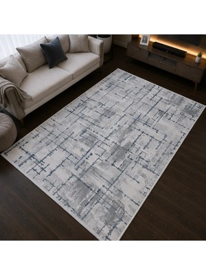 Woomino Modern Soyut Çizgili Akrilik Dokuma Salon Halısı Saçaklı