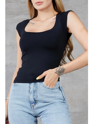 TeknoKapsül Kadın U Yaka Kısa Kol Likralı Body