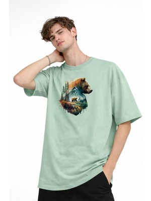 TeknoKapsül Bear2 - Oversize Tişört Su Yesılı