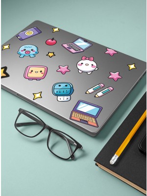 S Digital Laptop Sticker Seti – 51 Parça Sevimli Tasarım | Tablet & Bilgisayar Uyumlu | 100X16 cm